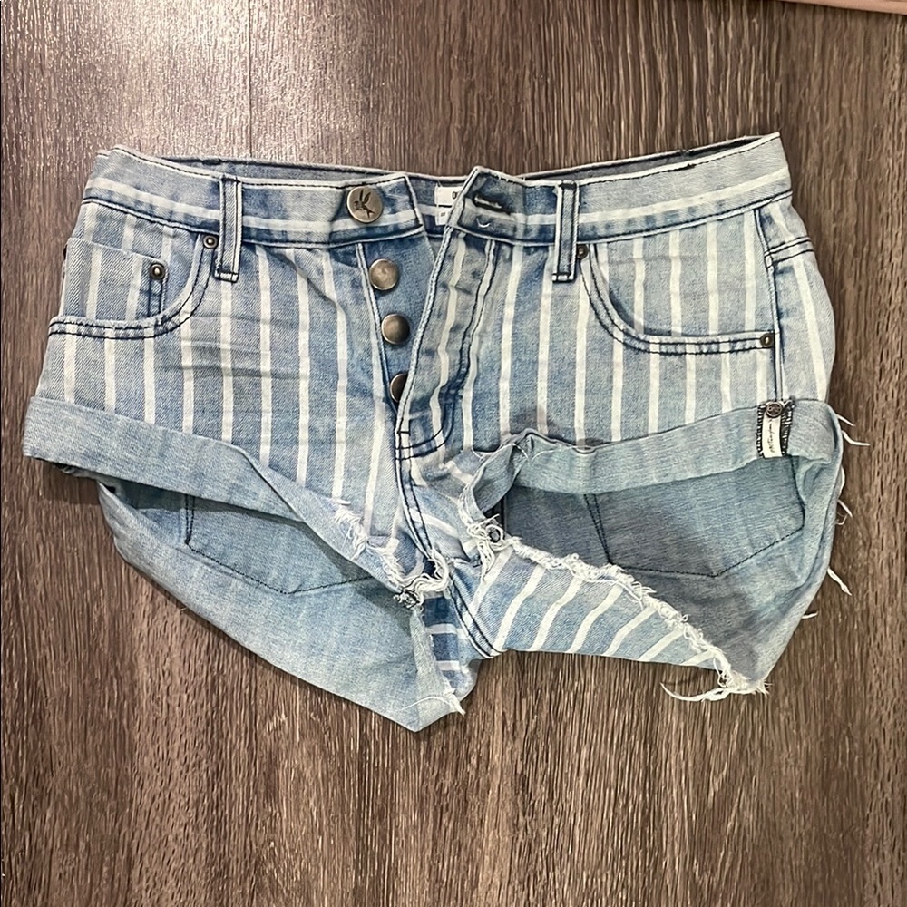 One Teaspoon Blue Jean Shorts Distressed Striped